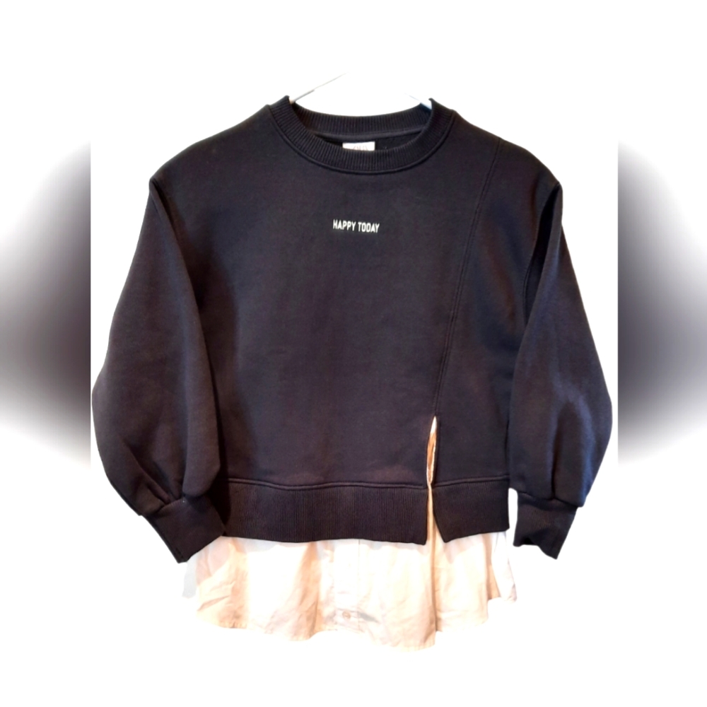 Zara Girls Sweatshirt 8 Black/White Happy Today Casual Classic Pullover